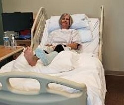 Jane Falvo  shows off her  diabetic foot  ulcer; I don't think she will be eating  DumDums for a long  time to come ....